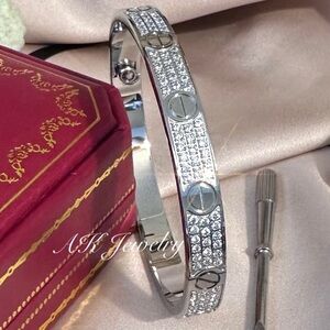 💎LUXURY Pave Silver Screw & Diamond Style Design Bracelet, Bangle, Cuff, Unisex
